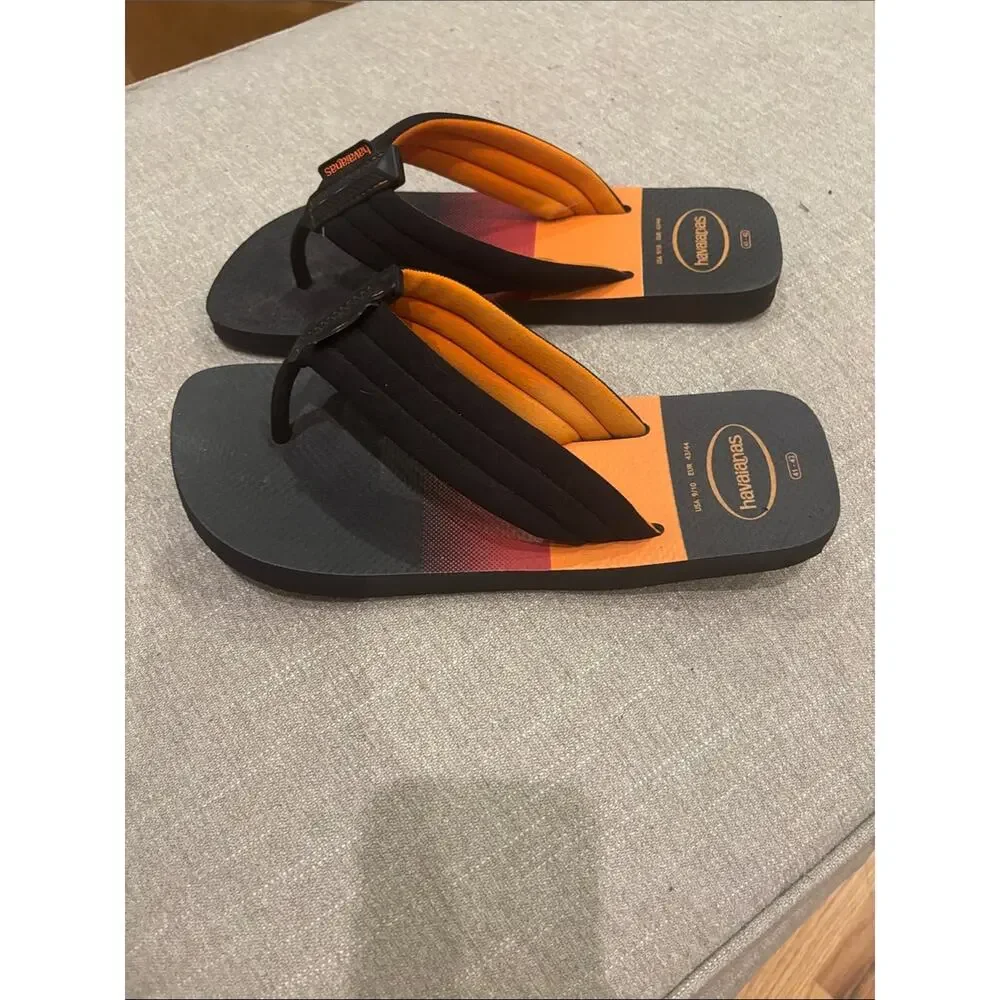 Havaianas Black & Orange Quilted Strap Flip Flops